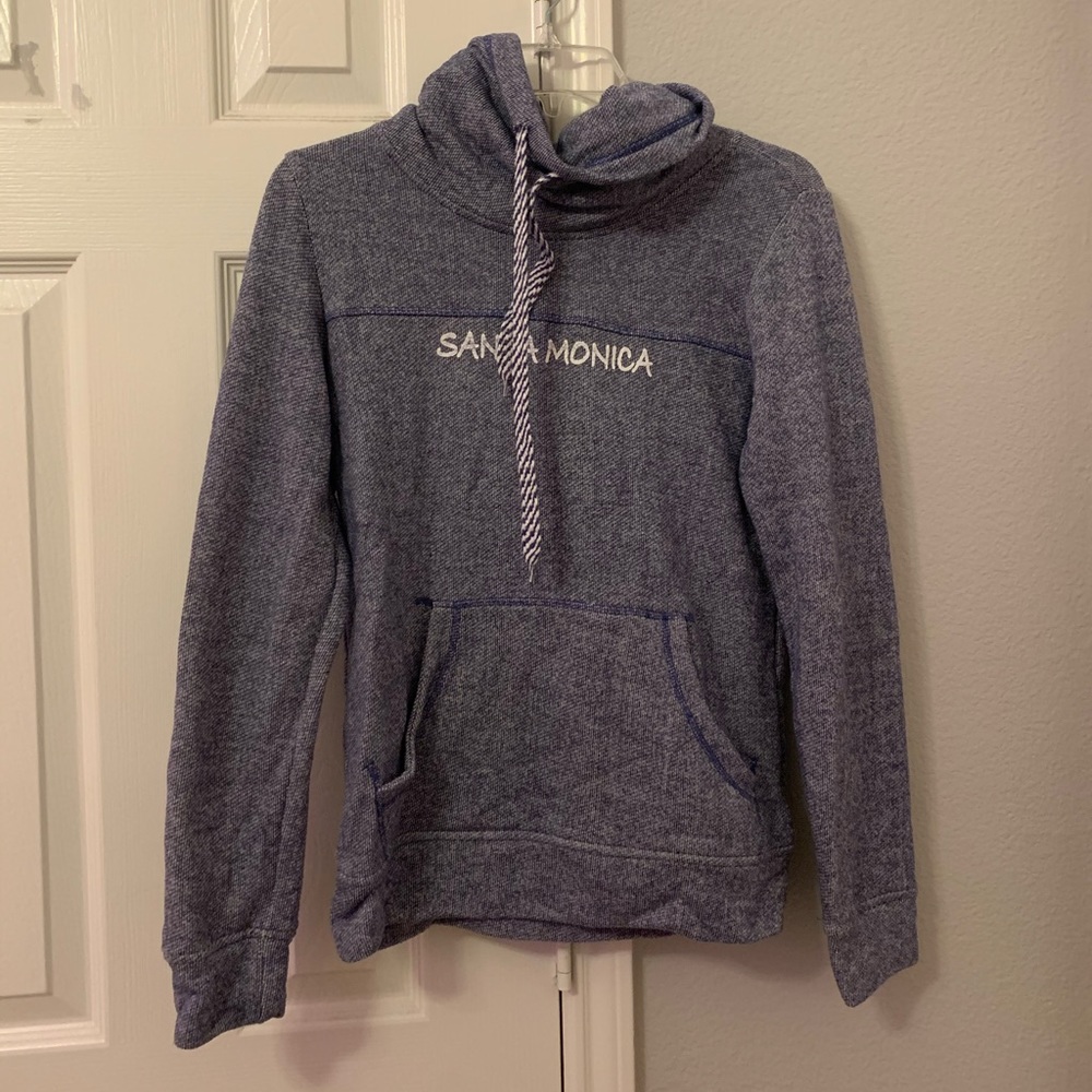 blue men’s hoodie with words “santa monica” 🌊